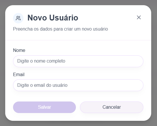 Modal de cadastro de usuário