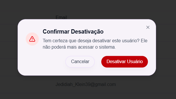 Confirmação de desativação de usuário