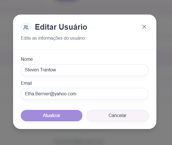 Modal de edição de usuário